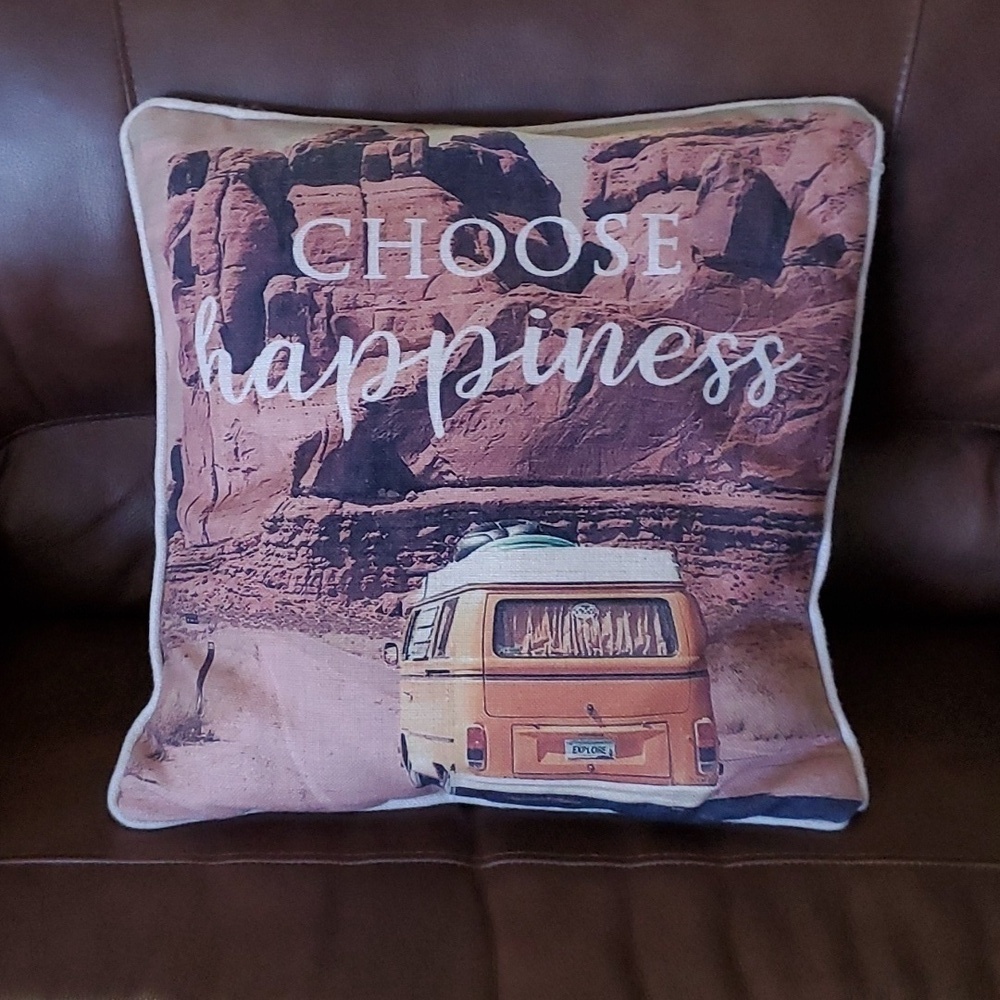 CHOOSE HAPPINESS GRAND CANYON VW BUS EXPLORE HOME DECOR THROW PILLOW